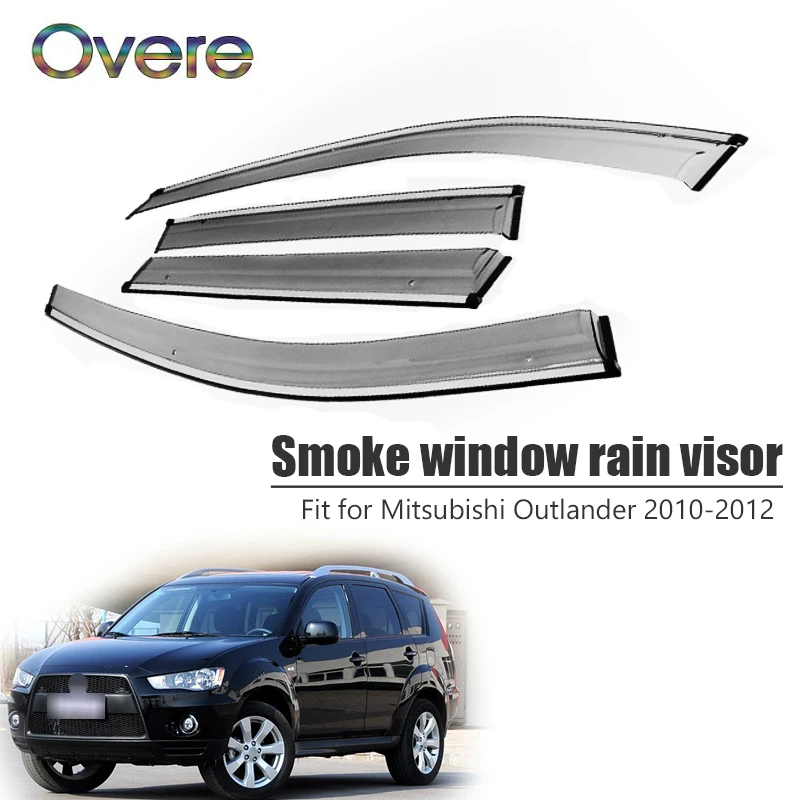 

OVERE NEW 1Set Smoke Window Rain Visor For Mitsubishi Outlander 2010 2011 2012 ABS Vent Sun Deflectors Guard Car accessories