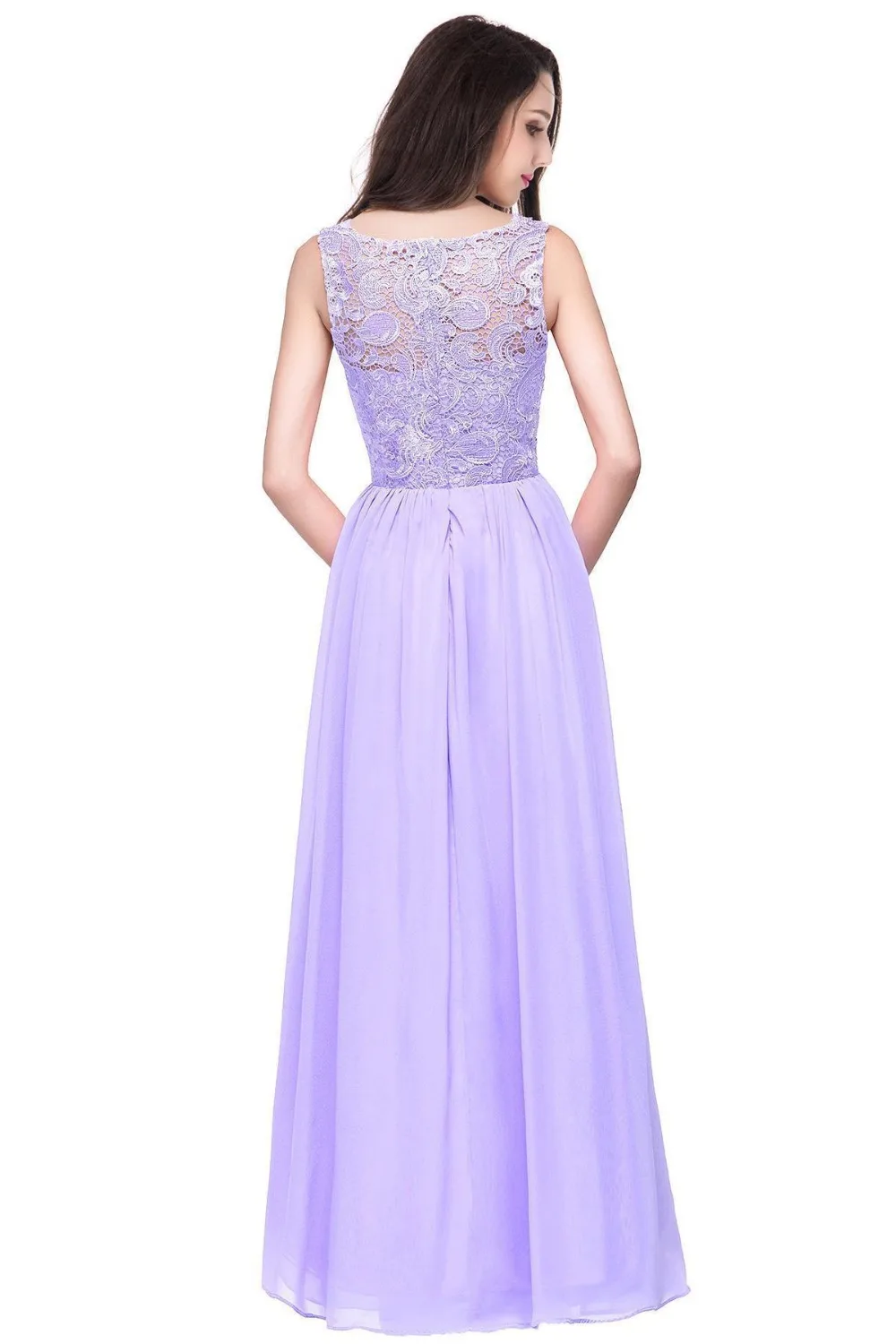 MisShow 10 Colors Robes De Demoiselle D'honneur A Line Long Lilac Bridesmaid Dresses  Chiffon Lace Prom Formal Party Gown