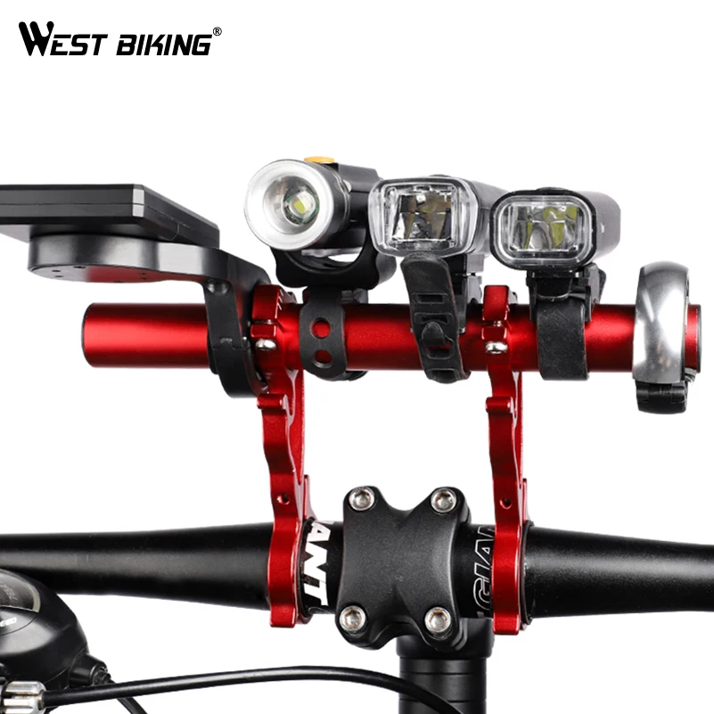 WEST BIKING Bike Handlebar Extended Bracket Headlight Mount Bar Stand Bike Computer Holder Support Aluminum Alloy Bicycle Parts