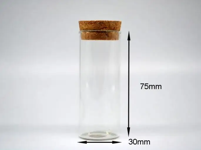 100pcs 30*75mm Glass Small Clear Cork Bottle test tube Mini Vial For Wedding Holiday Decoration Wooden Lid Empty Pot Sample Jars