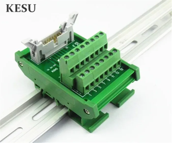 

IDC16Pin 2.45mm IDC-16 Pin Male Connector to 16-Pin Terminal Block Breakout Board Adapter PLC Relay Terminals DIN Rail Mounting