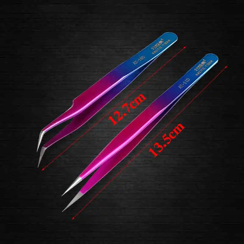 2pcs/lot Curved Straight Tip Tweezers Set Stainless Steel Precision Forceps Electronic Soldering Repair Tools