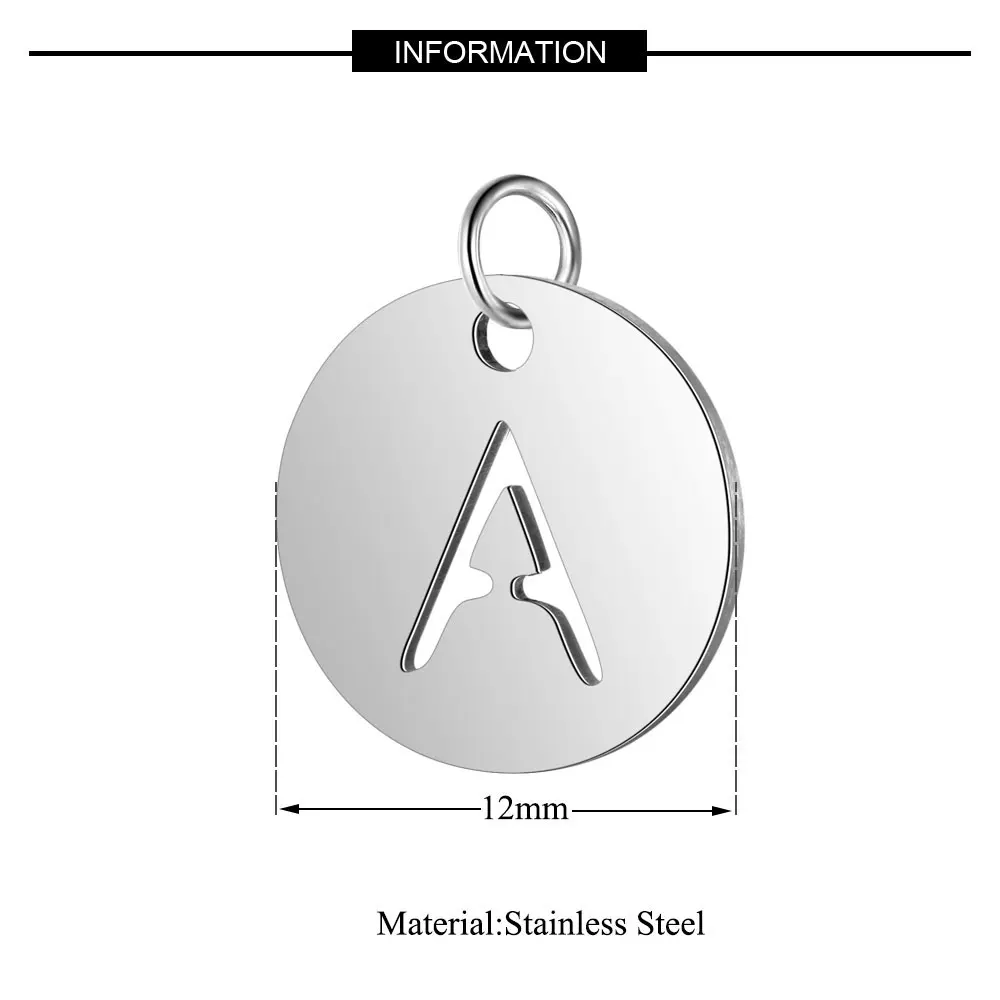 10Pcs/Lot 12mm Round A-Z Initials Pendant 316L Stainless Steel Letter Charms Fashion Name Pendants for Making DIY Necklace
