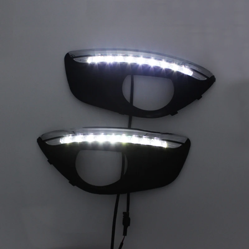 2Pcs/Set 12V Car LED DRL Daytime Running Lights with Fog Lamp Hole for Hyundai Santa Fe 2010-2012 Dimmed Light Function