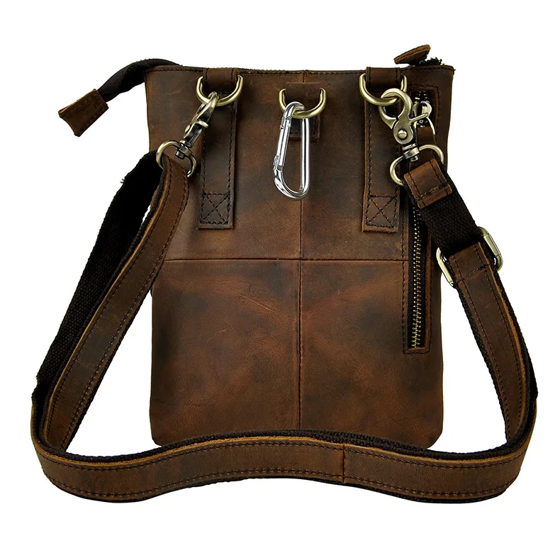 Men Fashion Leather Multifunction Casual Mochila Crossbody Bag Travel Case Phone Pouch Hook Belt Waist Pack Bag 6574-d