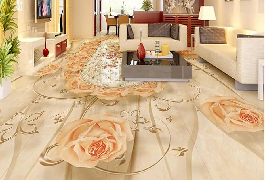 

3d floor murals custom wallpaper 3d floor photo mural wallpaper Jade carving flowers rich classic vinyl flooring bathroom