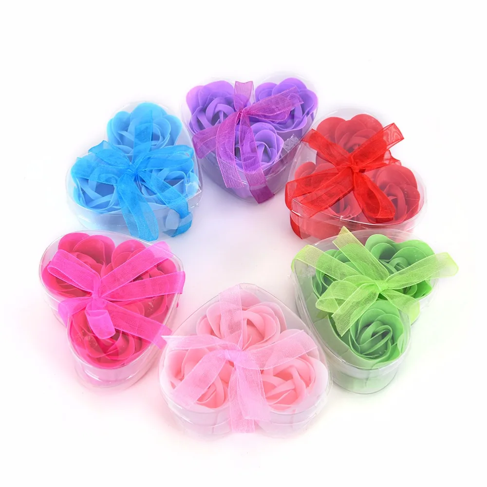 3pcs/pack Scented Bath Body Flower Soap Rose Petal in Heart Box Wedding Favor Hot Sale