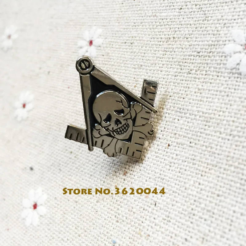 50pcs Widows Son Free Masons Skeleton Square and Compass Lapel Pin Freemasonry Masonic Skull and Crossbones Souvenir Pins Badges