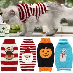 8 Color Christmas Pet Cat Sweater For Cats Halloween Clothes For Small Dogs Cats Kedi Kitten Pullover Santa Clothing Outfits XXS