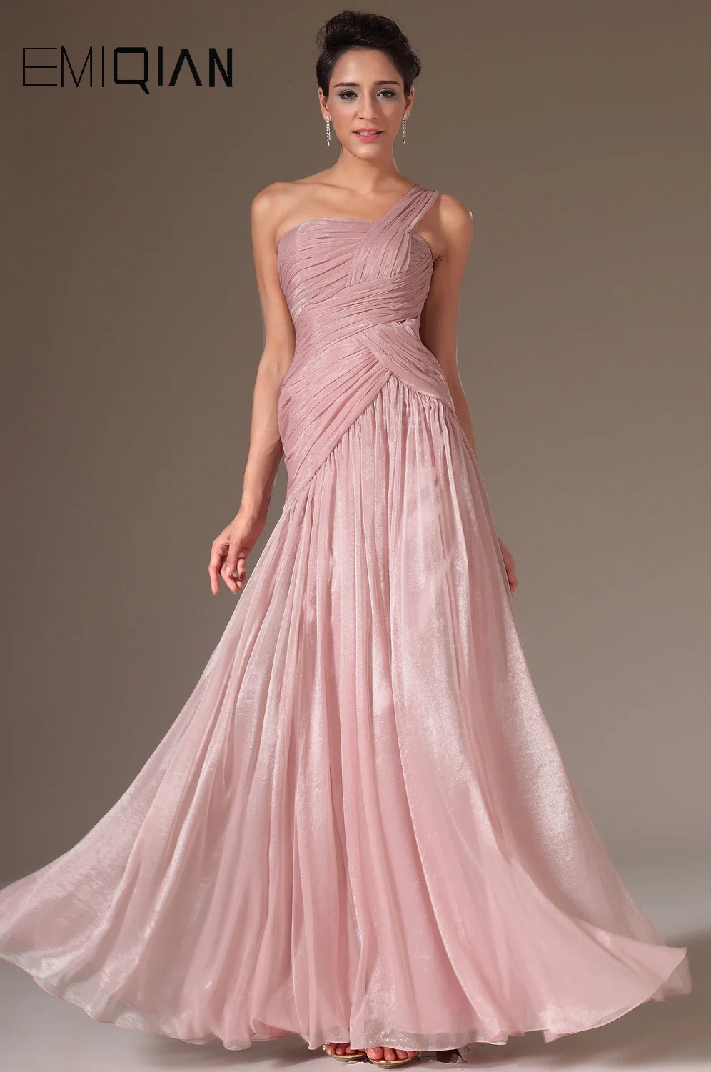 

One-Shoulder Dusty Pink Chiffon Evening Dress,Mermaid Long Formal Party Dress