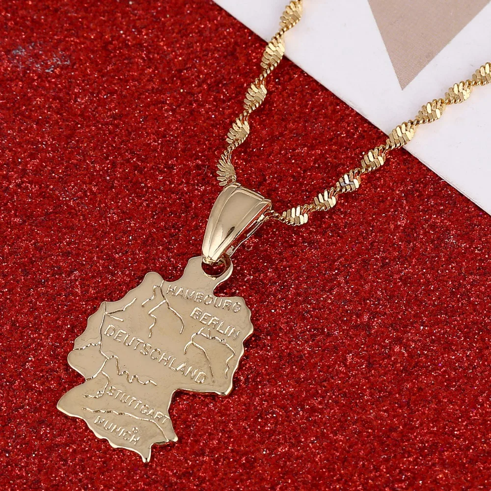 Map of Deutschland Necklace Pendants Chain for Women Gold Color Jewelry Germany Map German