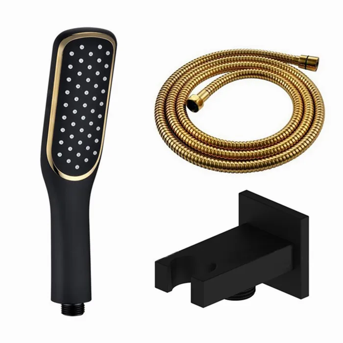 

matt black brass shower holder abs Hand Held Shower Head With gold Wall Connector 1.5m Hose Set TH047