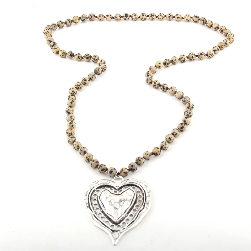 Fashion Bohemian Jewelry Semi Precious Stones Long Knotted Metal Heart Pendant Necklaces