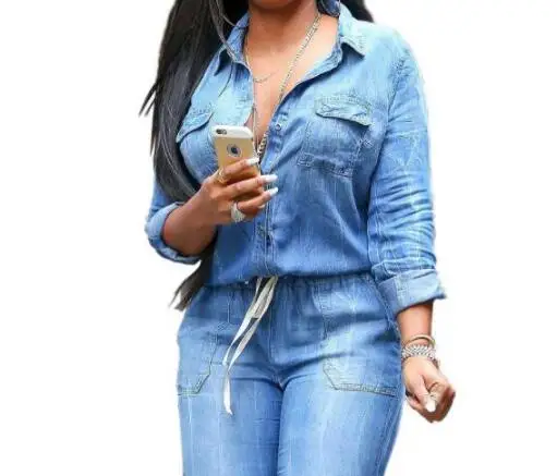 Fashion Denim Jumpsuits For Women 2022 Casual Long Sleeve Female Rompers Blue Ladies Jeans Playsuits Women Overalls