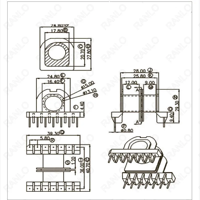 EC3940 ER3940  2 Slots LLCR Transformer Bobbin N87 PC44  Ferrite Core 7+7pin