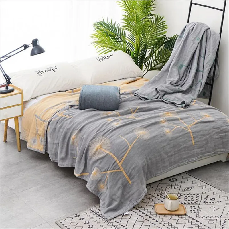 Soft Bamboo Cotton Comforter Adult Blanket for Summer Air-condition Room Throw Blankets for Car Sofa 4 layer 150*200cm 200*230cm