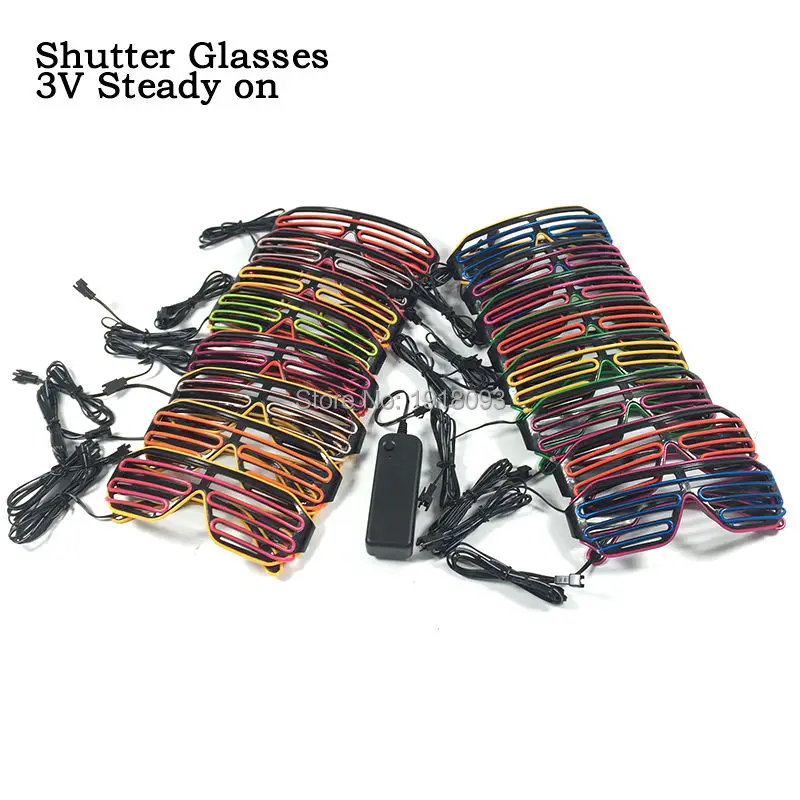 New design 16 Style DC-3V Steady on Doublue Color EL Wire Shutter Glasses Flexible Neon Light Party Novelty Lighting