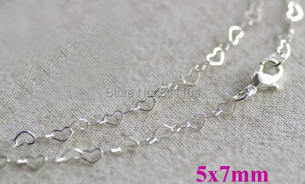 

5x7mm New Silver Plated Brass Love Heart Beads Link Chains Lobster Clasp Necklace 16" 18" 20" 22" 24" DIY Findings Wholesale