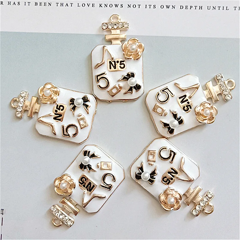 6pcs/lot Big Size Rhinestone Perfume Enamel Charms Gold Tone 41*24mm Pendants Floatings DIY Jewelry Making Handmade Craft YZ520