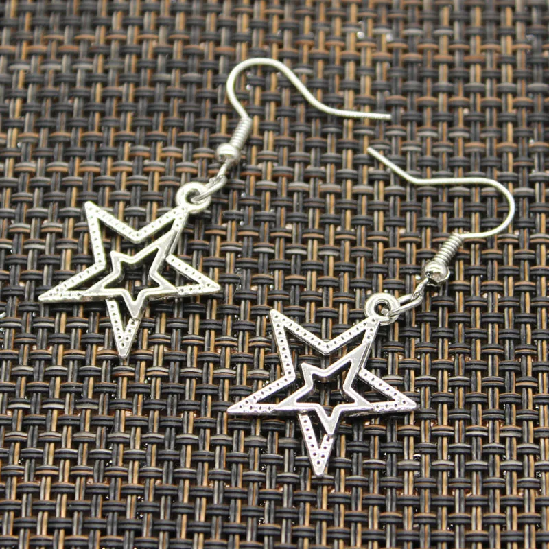 New Fashion Handmade Star Pentagram Moon Pendants Silver Color Earrings For Womens Style