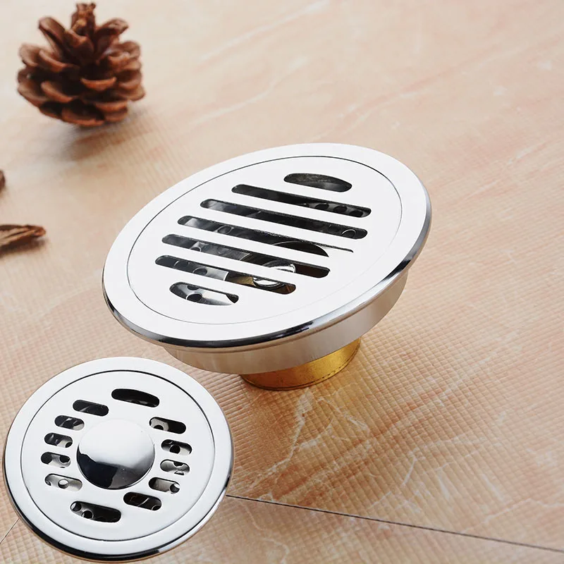 4 inch  Chrome Brass 10cm Round Deodorant Floor Drain Kitchen Bathroom Washing Machine Balcony Dual-use Floor Drain