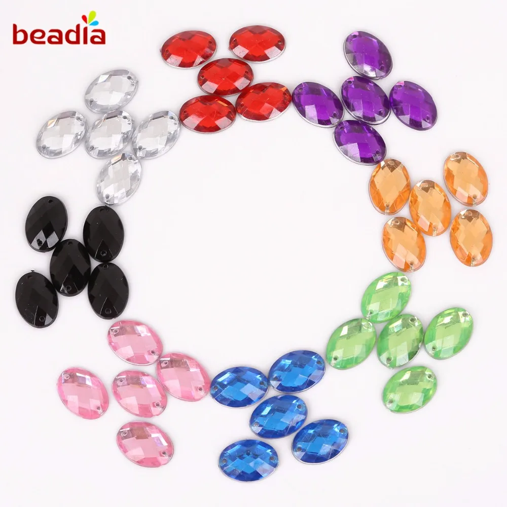 13x18mm 50Pcs 9 Colors Crystal Oval Rhinestones 2 Holes Flatback Acrylic Rhinestone For Dress Garment Wedding Sewing DIY Craft