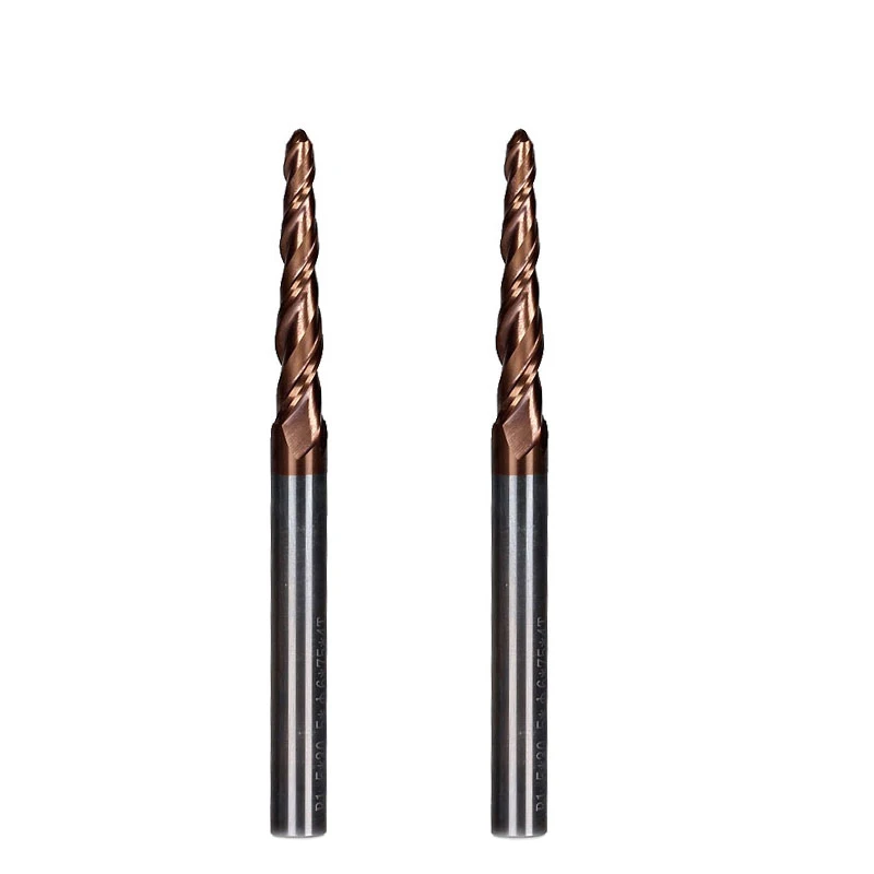 

2PCS R1.5*D6*30.5*75L*2F HRC55 Tungsten solid carbide Coated Tapered Ball Nose End Mill taper and cone endmills