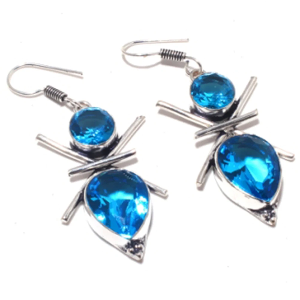 Blue Topas , Silver Overlay on Copper Earrings ,57 mm ,  E3785