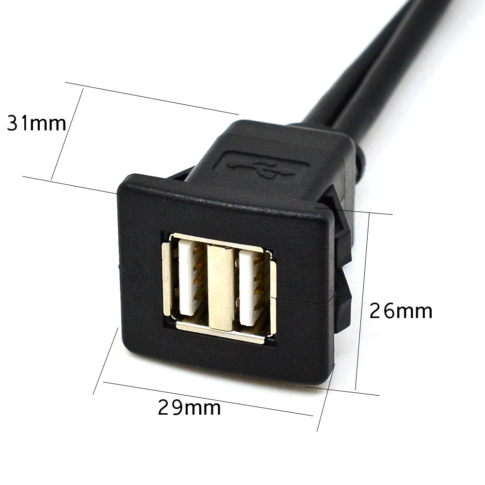 1M Dual Square USB 2.0 male to female Panel Flush Mount Extension Cable With Buckle for Car Truck Boat Motorcycle Dashboard 3FT