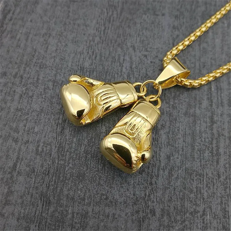 Hip Hop Pair Boxing Glove Pendants Necklaces For Men Gold Color Stainless Steel Necklace Male Hiphop Jewelry Dropshipping