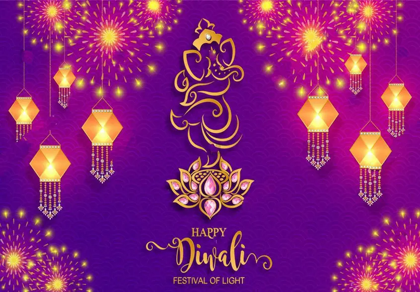 Happy Diwali Festival Gold sparkly purple backdrop  High quality Computer print party backgrounds