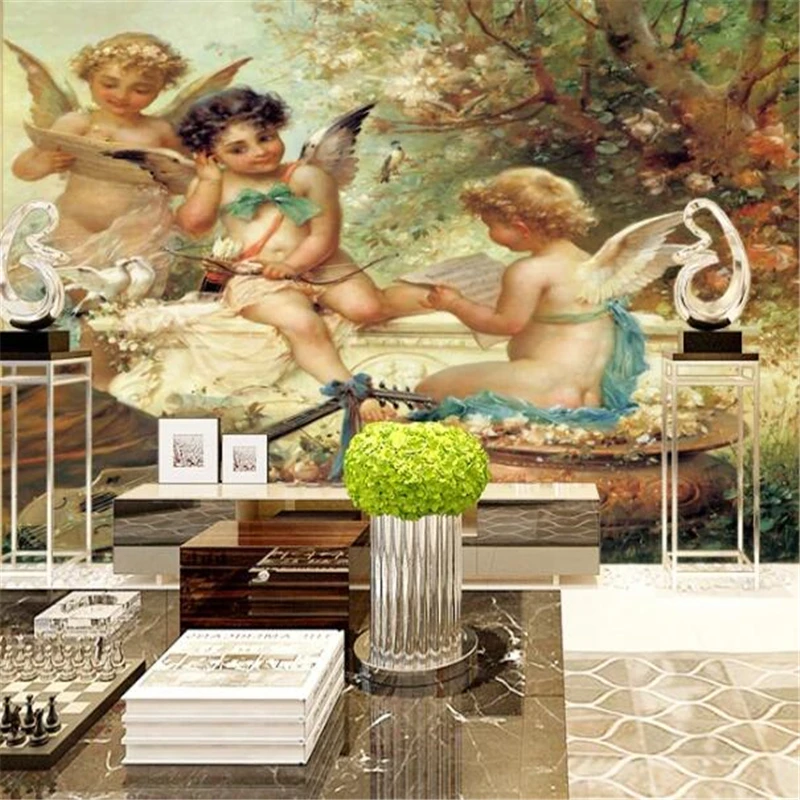 wellyu Custom wallpaper 3d murals little angel western character oil painting background wall living room bedroom 3d wallpaper