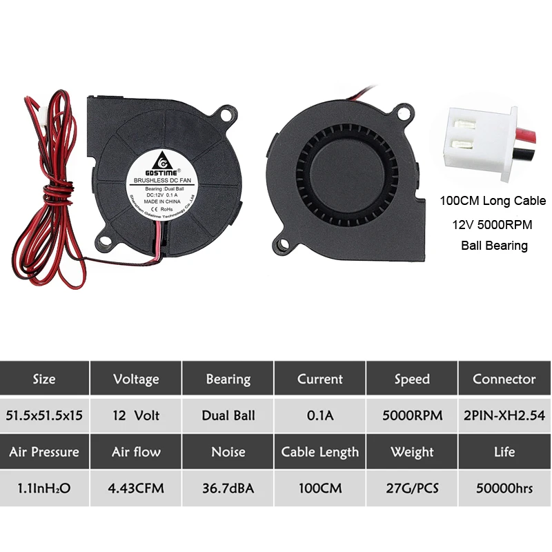 5 Pieces Gdstime Black 50mm x 15mm Ball Bearing Computer PC DC Cooling Fans 12V 5015 Turbo Blower