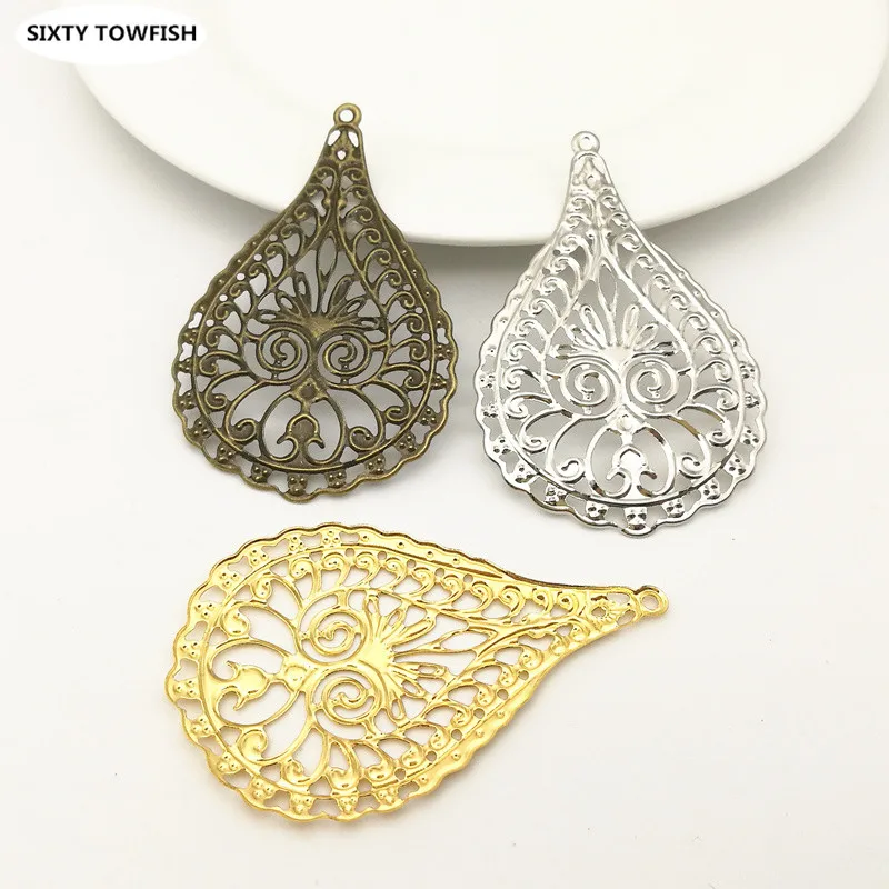 10/50 Pieces 40x63mm Metal Gold Color Filigree Big Waterdrop Flower Slice Charms Base Setting DIY Jewelry Components Findings