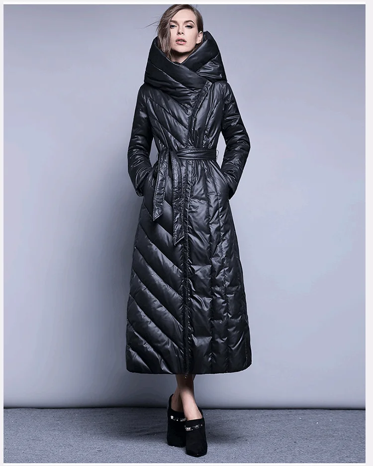 XS-7XL fashion 90% duck down coat fashion brand hooded long down jacket women\'s over the knee Slim thicker warm coat wj1304