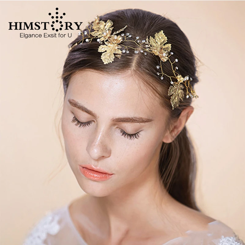 

HIMSTORY Handmade Maple Leaf Rhinestone Crystal Tiara Hairbands Hair Accessories Wedding Dress Hairwear Headpiece