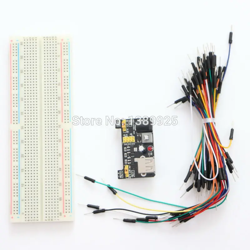 3.3V/5V MB102 Breadboard Power Module+MB-102 830 Points Breadboard +65 Jumper Wires for Arduino Kit