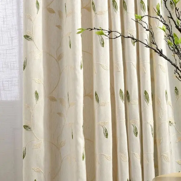 High Quality Linen Leaves Embroidered Bedroom/ Living Room Curtains Window Roman Quality Eyelet Curtain rideaux cuisine CL-20