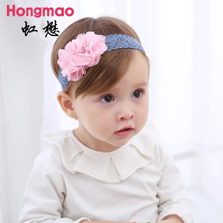 

10PCS Children's hair accessories baby double sewing Flower headband princess elastic hair band photo props lace head band