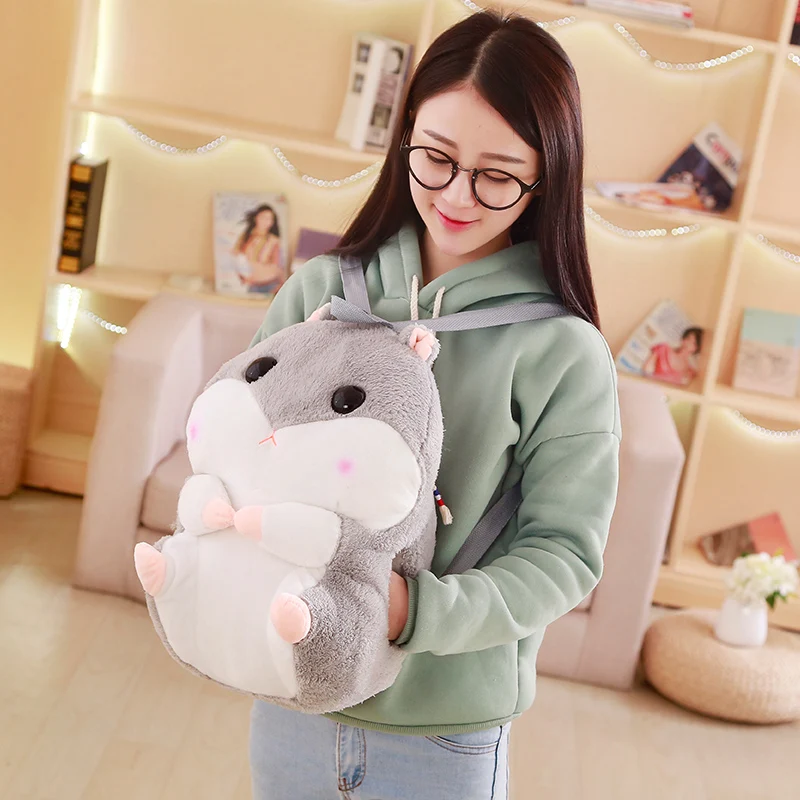 Japanese hamster plush backpack cute  plush hamster hand warm kids plush baby toy boys school bag gift for little girl friends