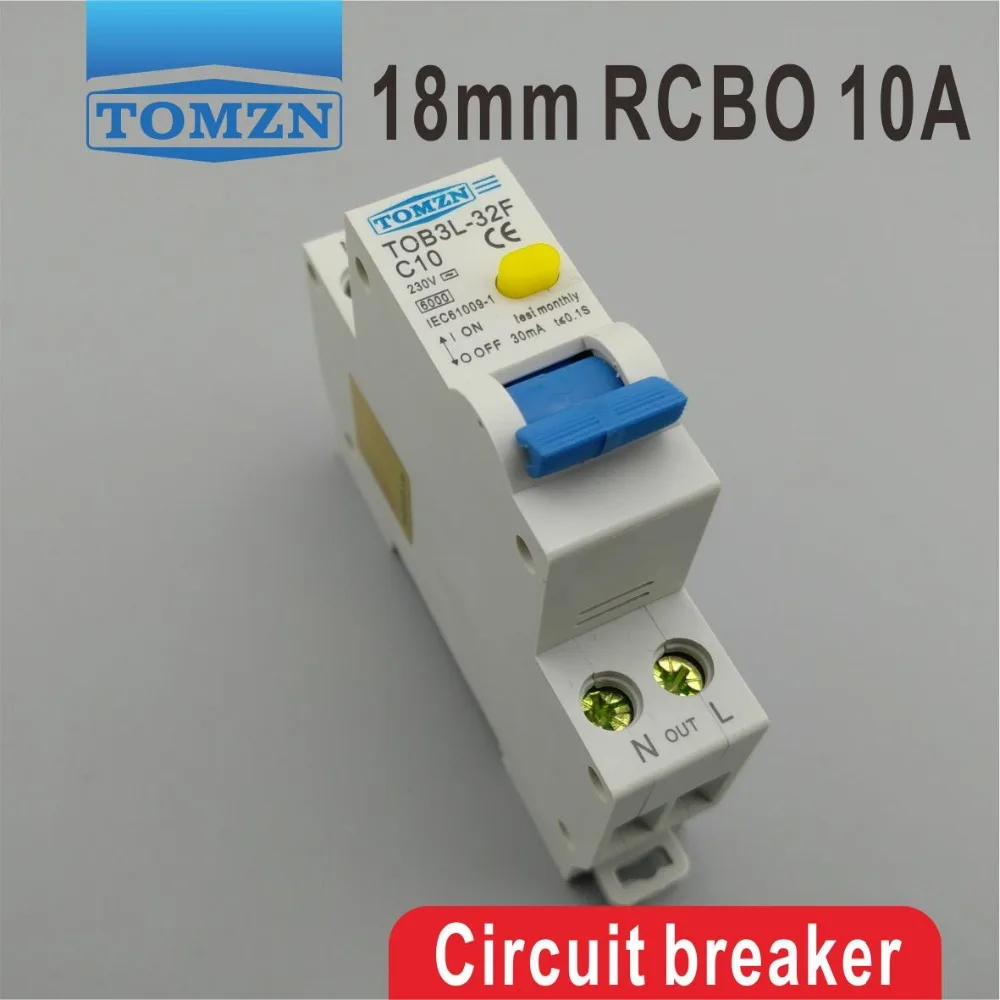 TOB3L-32F 18MM RCBO 10A 1P+N 6KA Residual current Circuit breaker with over current and Leakage protection