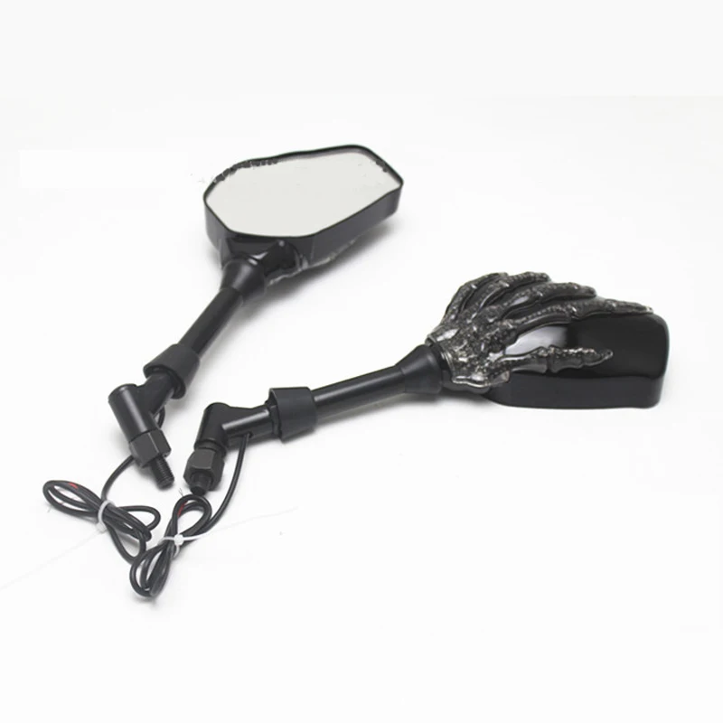 1 Pair Motorcycle Handlebar Skull Hand Pattern Ghost Claw Rearview Side Glass Mirror 10W/ 12V LED light Modified Accessorie