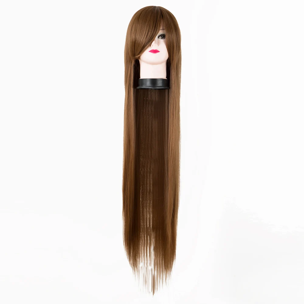 Cos-play Wig Fei-Show Synthetic Heat Resistant 100 CM/40 Inches Long Straight Brown Hair 8 Inches Bangs Costume Salon Hairpiece