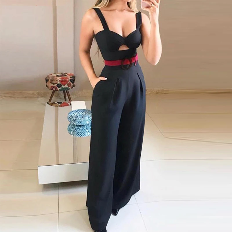 

Women Cut Out Twist Front Wide Leg Jumpsuit Strapless Sleeveless Square Neck Slim Fit Streetwear Summer Bodycon Jumpsuits