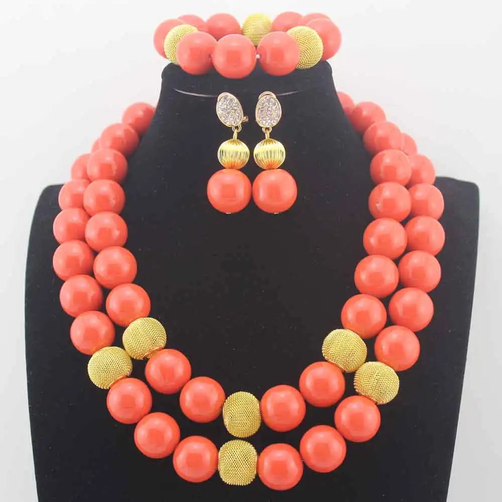 

Nigerian Wedding Coral Beads Big Nigerian Round Beaded Jewelry Set African Coral beads Jewelry Set Free Shipping W13591