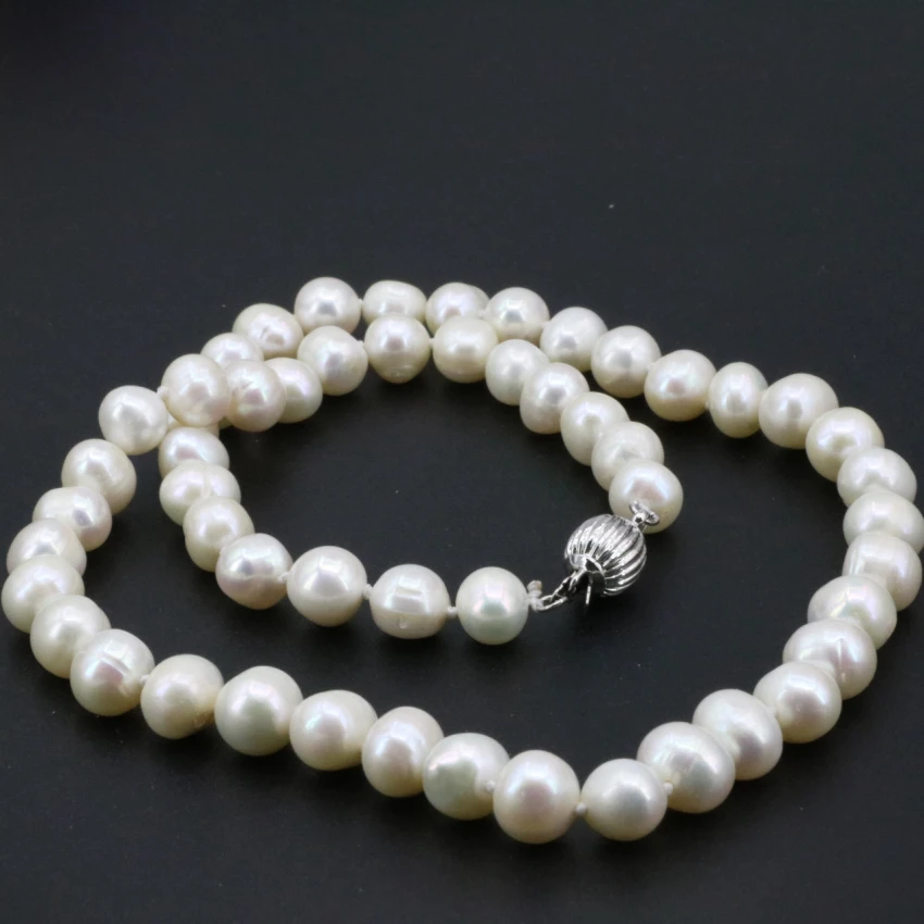 New fashion women natural 8-9mm white pearl freshwater cultured beads necklace jewelry making elegant chain choker 18inch B3234