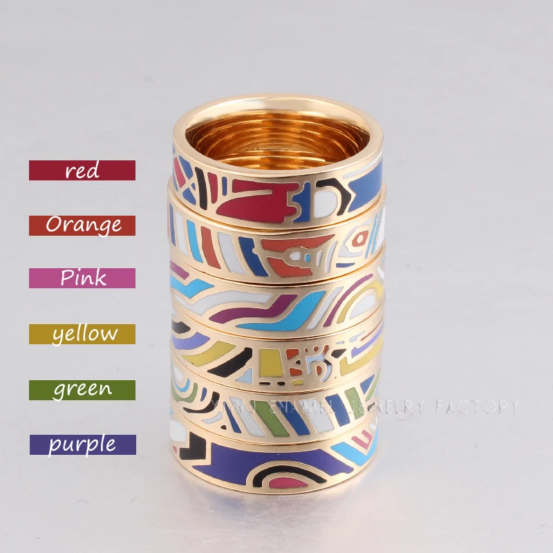 Female Rings TOP Quality Gilded Multi-Color Enamel Fashion Jewelry   6mm Width