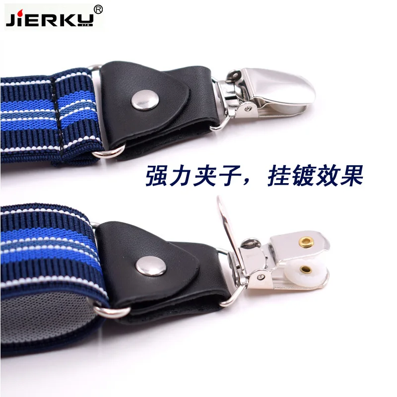 JIERKU-Tirantes para hombre, 4 Clips, tirantes para pantalones, correa ajustable a rayas para exteriores, 3.5.0x120cm, JK4C06