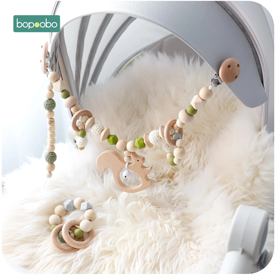 Bopoobo Baby Pram Crib Activity Animal Toy Pram Activity Bar With Rattle Dummy Clip Pacifier Soother Holder Baby Teething