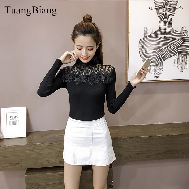 2022 New Lace Turtleneck Patchwork Pullovers Sweaters Spring Hollow Out Diamond Long Sleeve Sweater Women Winter pullover Jumper